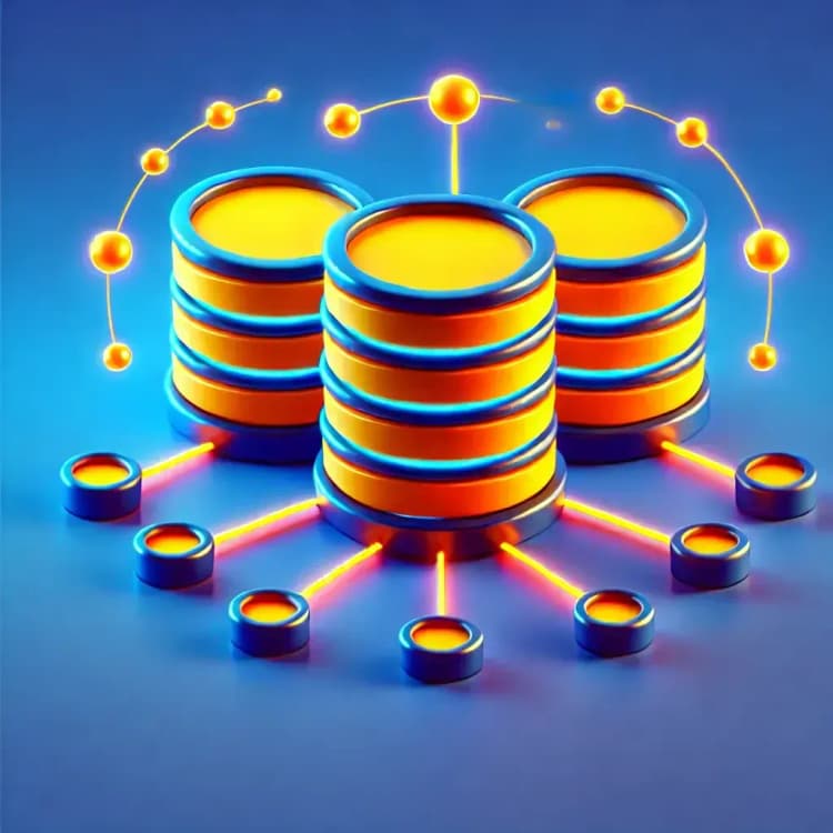 Futuristic data servers interconnected in a digital network.