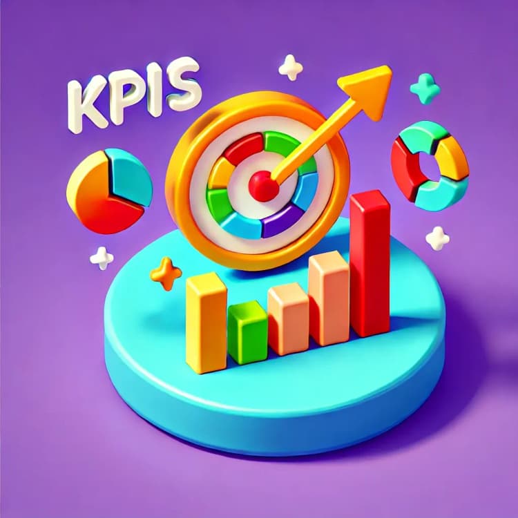 Colorful KPI dashboard with charts and growth indicators.